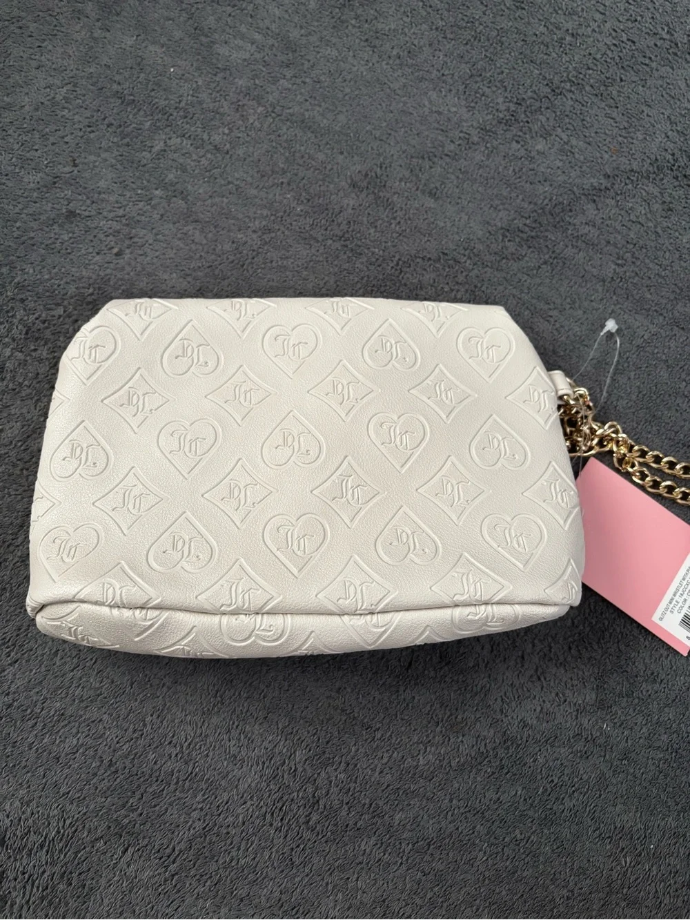 Juicy Couture Cream Heart-Embellished mini wristlet NWT